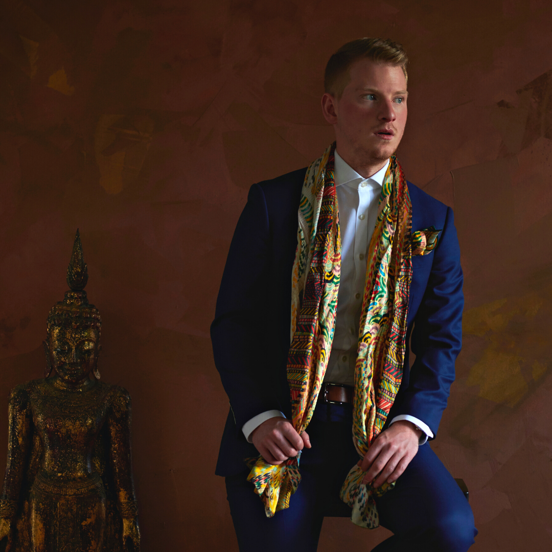 100% Mulberry Silk Scarf with artwork | Fashion Designer Nathon Kong | Canada