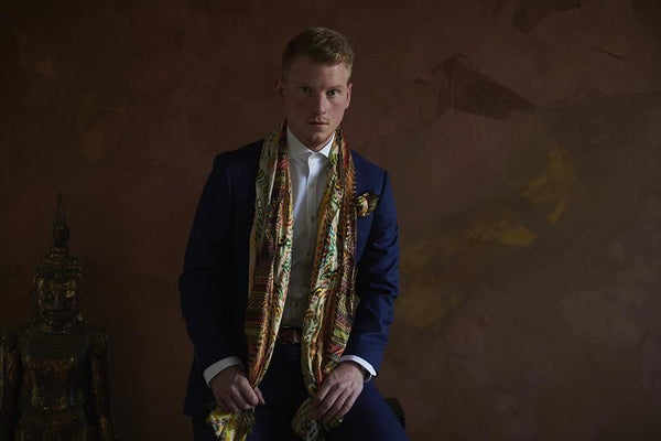 Art by BM - Luxury Silk Scarf for men with Limited Edition Artwork Landscape 2 Signed by the Artist | Nathon Kong