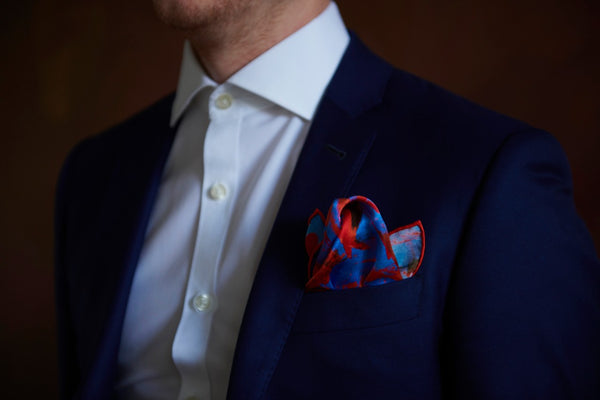 Blue and Red High End Silk Pocket Square For Men Suit | Nathon Kong